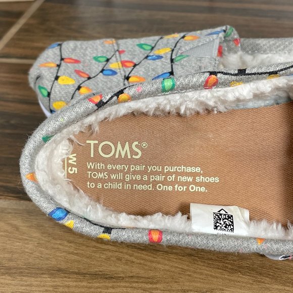 TOMS Classic Women's Size 5 Shoes Gray Glow In The Dark Tree Lights Slip On Flat - Picture 10 of 12